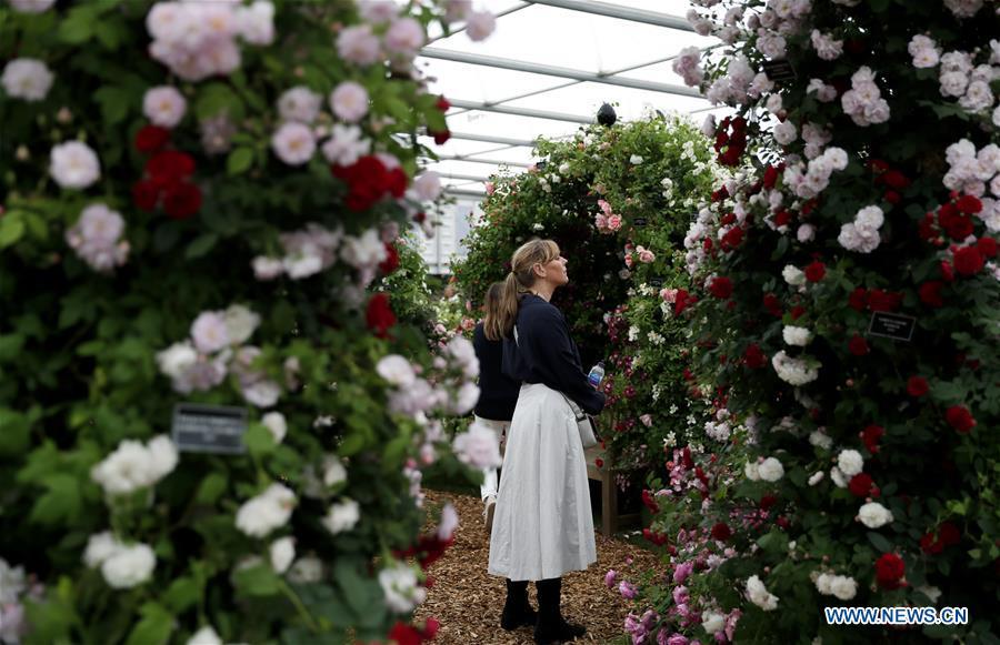 People visit the RHS (Royal Horticultural Society) Chelsea Flower Show press day in London, Britain on May 20, 2019. The annual RHS Chelsea Flower Show will open to the public here from May 21 to 25. (Xinhua/Han Yan)