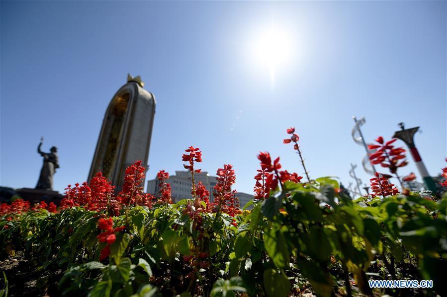 A decorating parterre to greet the fifth summit of the Conference on Interaction and Confidence Building Measures in Asia (CICA) is seen in Tajikistan\'s capital Dushanbe, June 13, 2019. (Xinhua/Sadat)