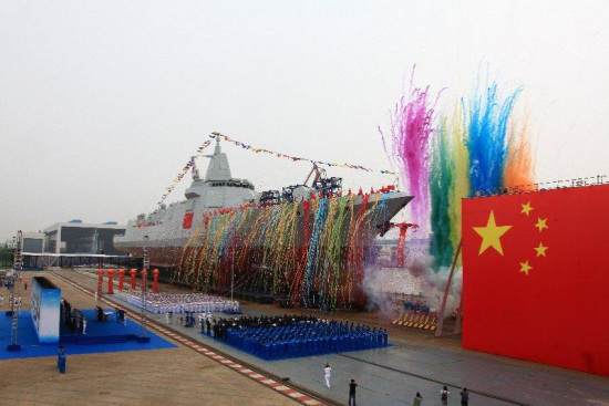 China's new 10,000-tonne guided-missile destroyer enters the water at Shanghai's Jiangnan Shipyard during a launching ceremony on the morning of June 28, 2017. As China's new domestically-produced destroyer, it is equipped with latest air defense, anti-missile, anti-ship and anti-submarine weapon systems. (Photo/eng.chinamil.com.cn) China's new 10,000-tonne guided-missile destroyer enters the water at Shanghai's Jiangnan Shipyard during a launching ceremony on the morning of June 28, 2017. As China's new domestically-produced destroyer, it is equipped with latest air defense, anti-missile, anti-ship and anti-submarine weapon systems. (Photo/eng.chinamil.com.cn)