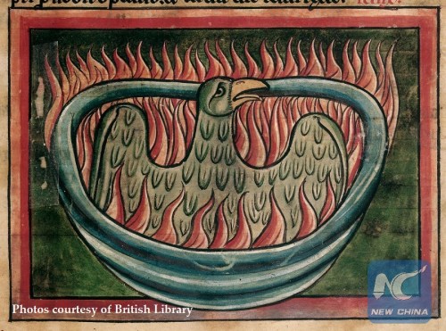 A phoenix rising from the ashes in a 13th century bestiary. (Photo courtesy of British Library) A phoenix rising from the ashes in a 13th century bestiary. (Photo courtesy of British Library)