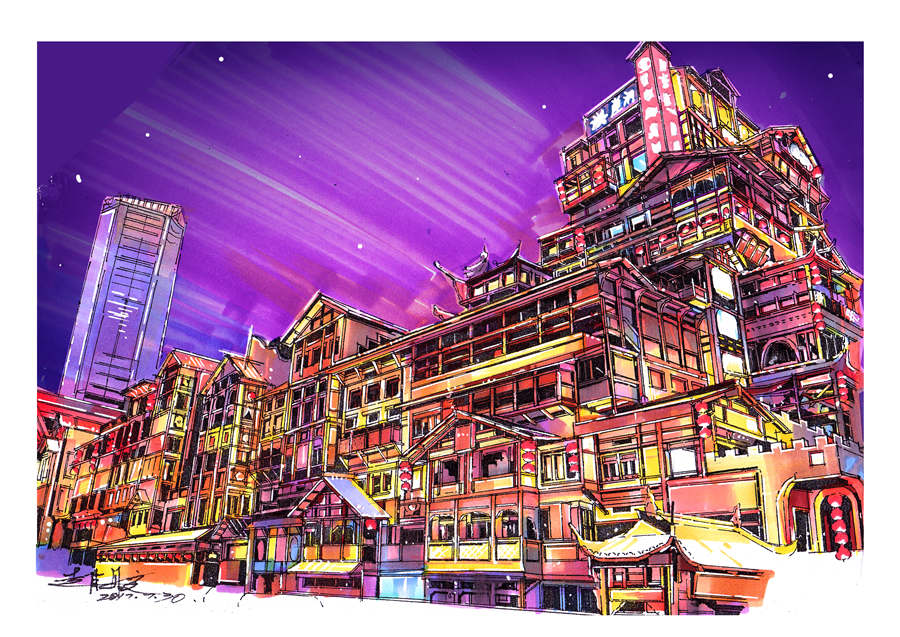 Young painter expresses love for Chongqing