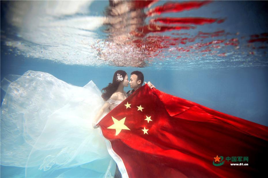 Underwater wedding photos specially for military couple