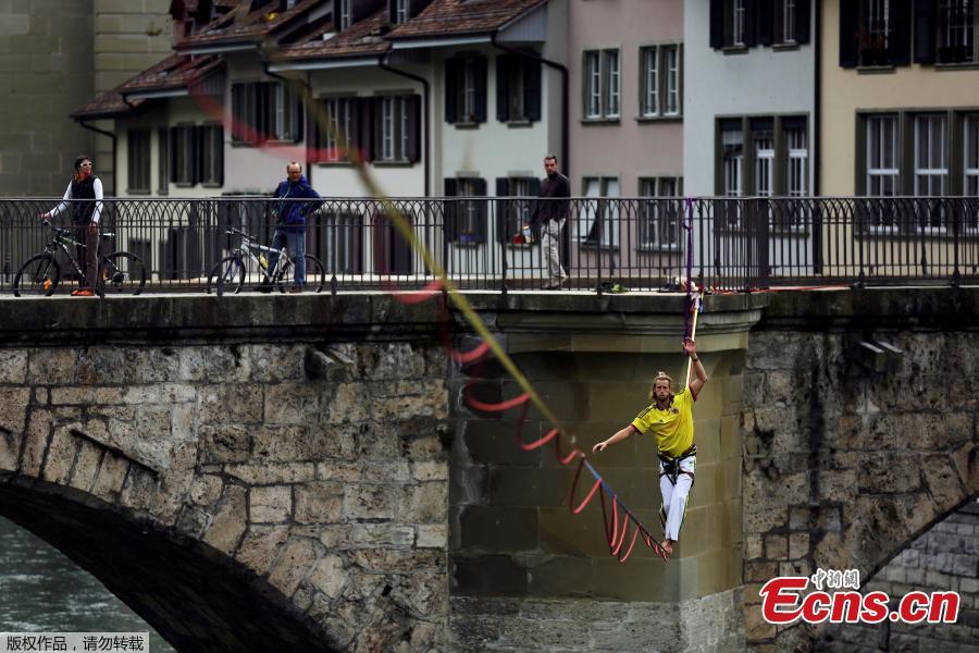 Tightrope performance on Switzerland river 