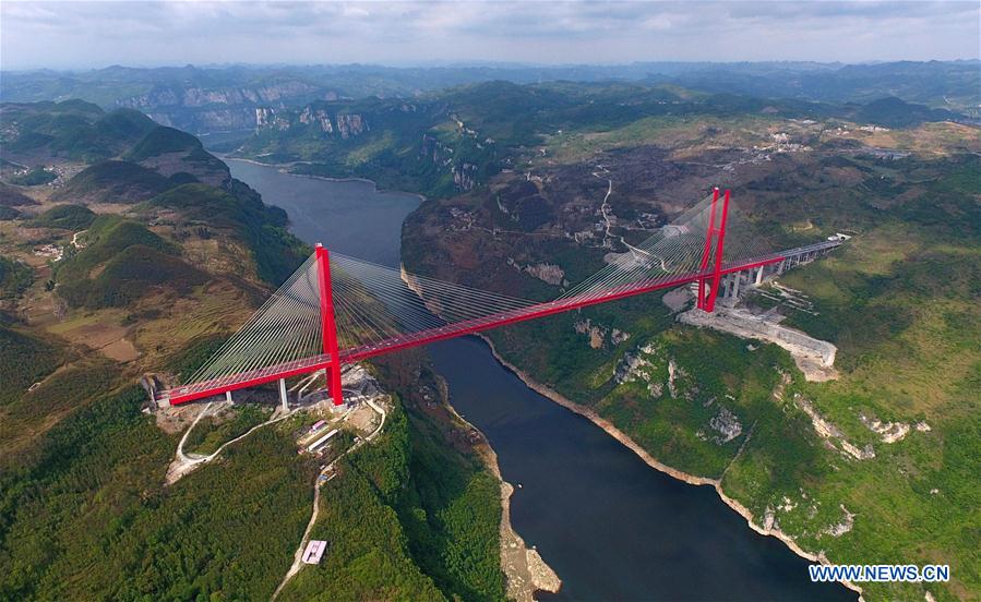 Aerial view of Yachihe Bridge of Guiyang-Qianxi highway in SW China